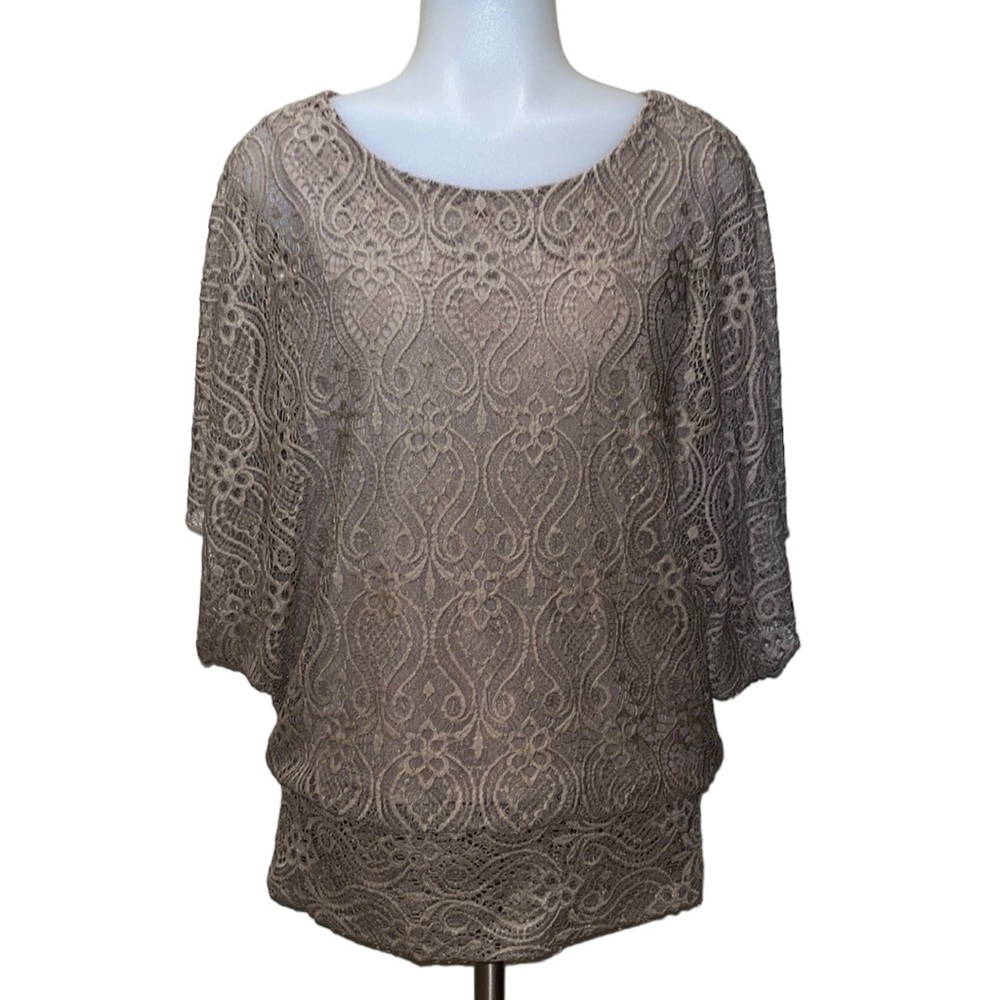 Brittany Black Nude Lace Batwing Sleeve Blouse